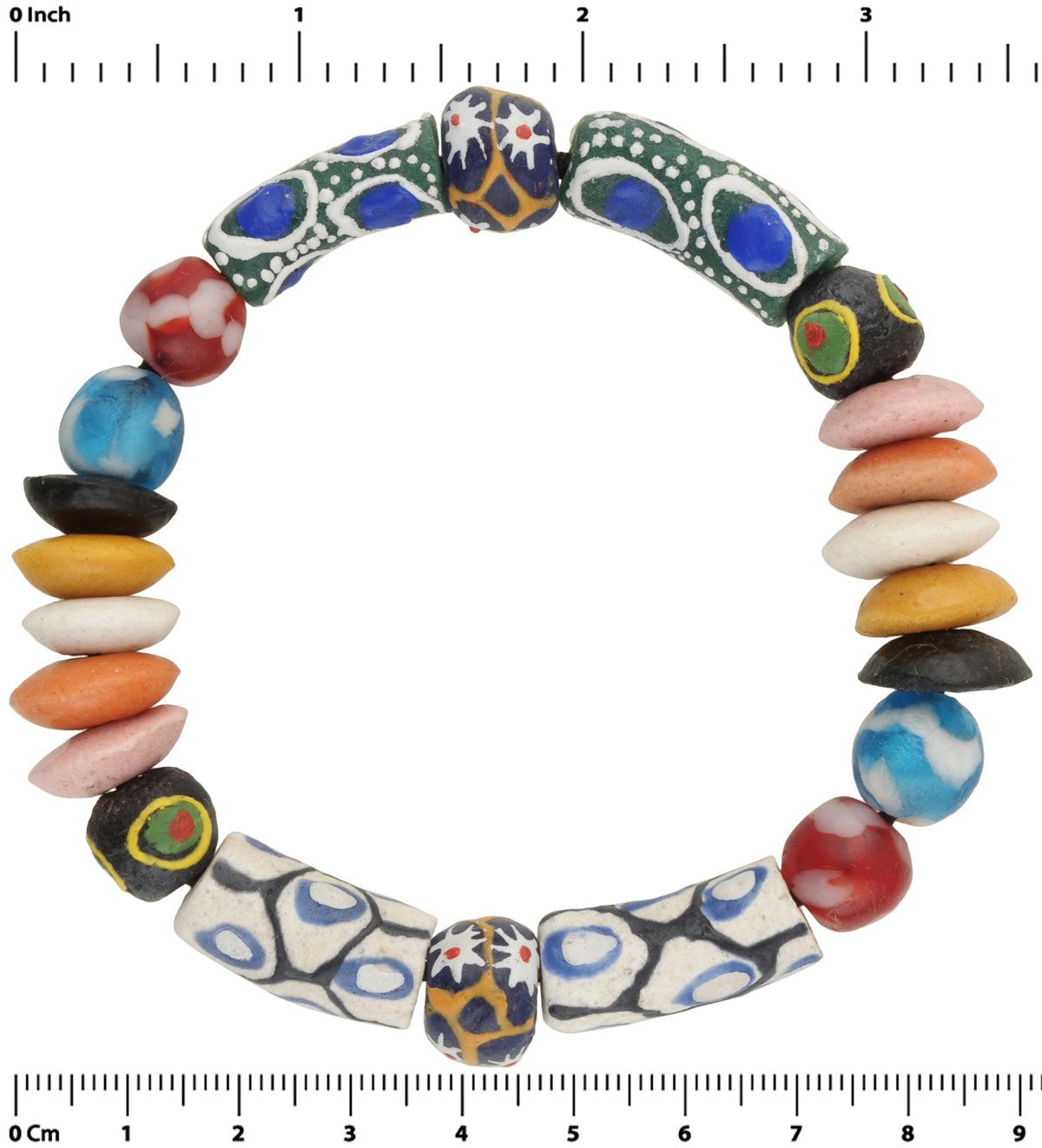 Handmade Beaded Bracelet - African Krobo Glass Trade Beads - zoomed-in detail