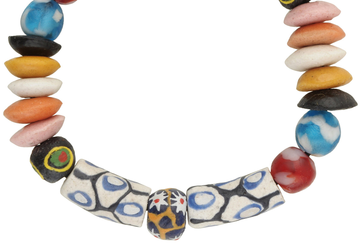 Handmade Beaded Bracelet - African Krobo Glass Trade Beads - close-up