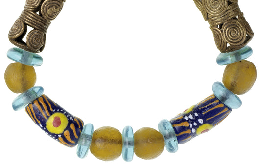 Handmade Beaded Bracelet - Ghana Glass & Brass Beads - alternate view