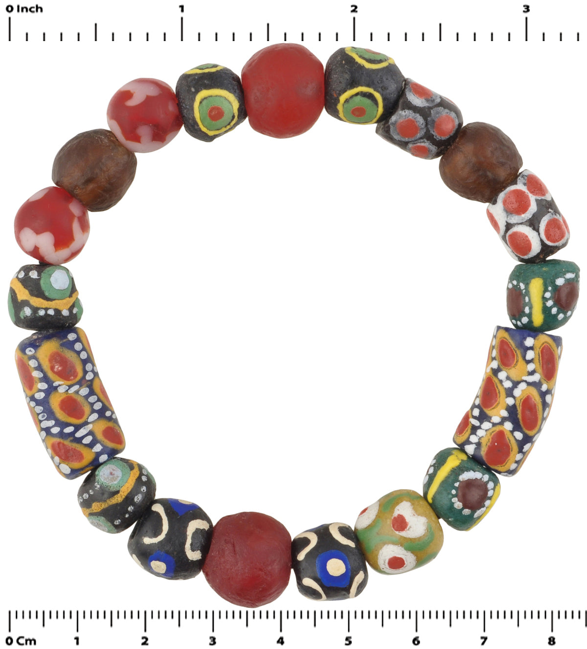 Handmade African Beaded Bracelet - Glass Trade Beads From Ghana - zoomed-in detail