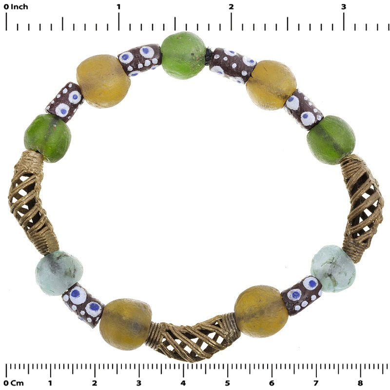 Handmade Beaded Bracelet - Glass & Brass Beads From Ghana - section zoom