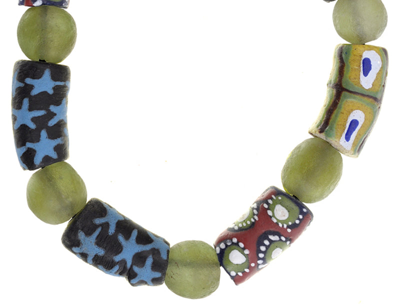 Handmade African Beaded Bracelet - Glass Trade Beads From Ghana - cropped detail