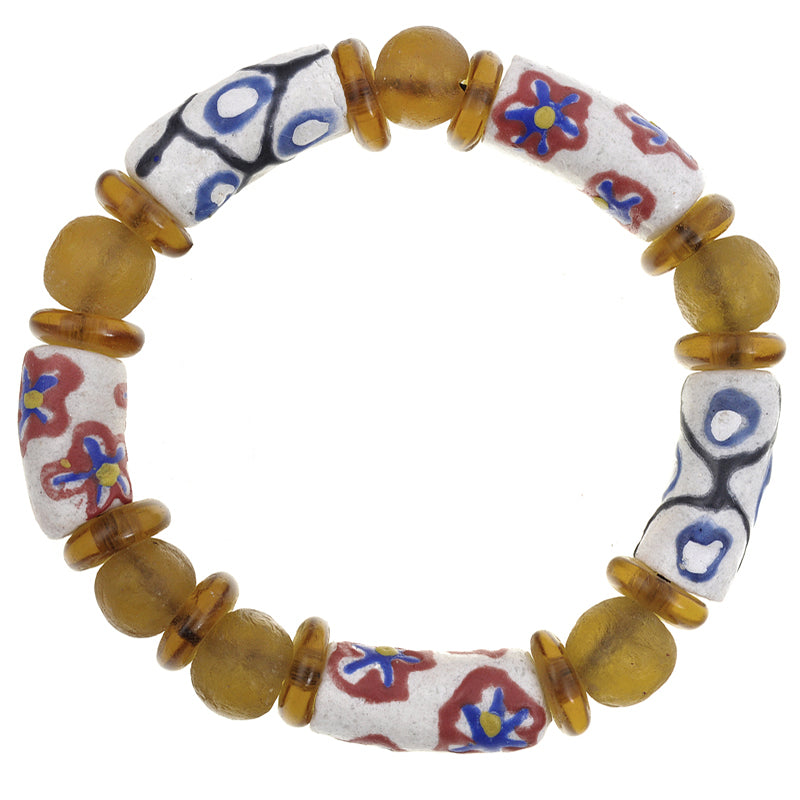 Trade Beads African Recycled Powder Glass Krobo Ghana Glass Bracelet Stretched