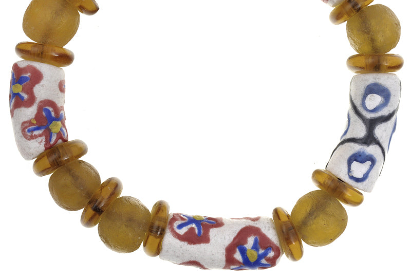 Trade Beads African Recycled Powder Glass Krobo Ghana Glass Bracelet Stretched - close-up