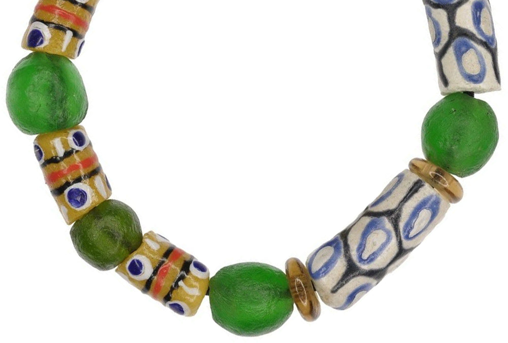 Handmade African Beaded Bracelet - Ghanaian Glass Beads - close-up