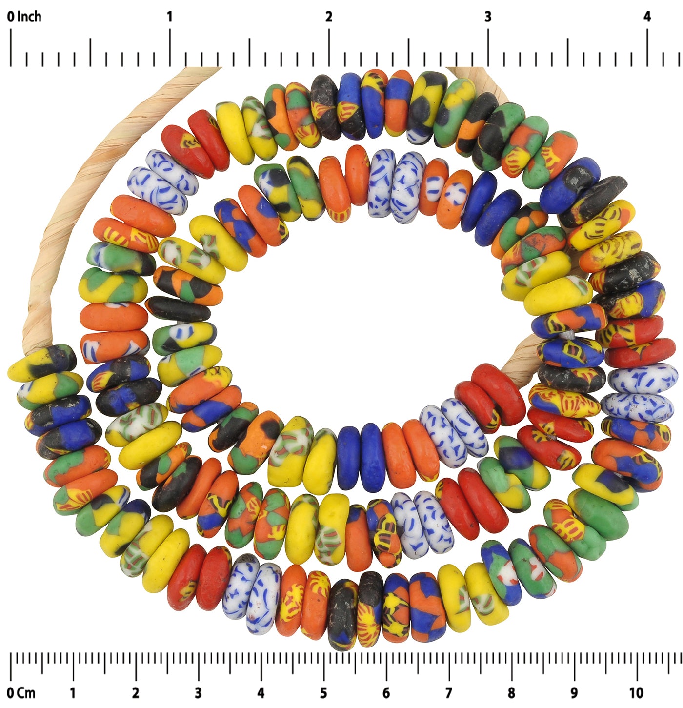Colorful African Trade Beads - Fused Recycled Glass From Ghana - zoomed-in detail