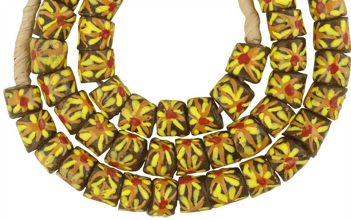 Authentic Ghanaian Fancy Powder Glass Beads - 25.5" Strand - close-up