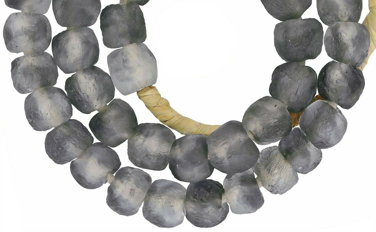 Translucent Recycled Krobo Glass Beads - 20.5" African Trade Beads - close-up