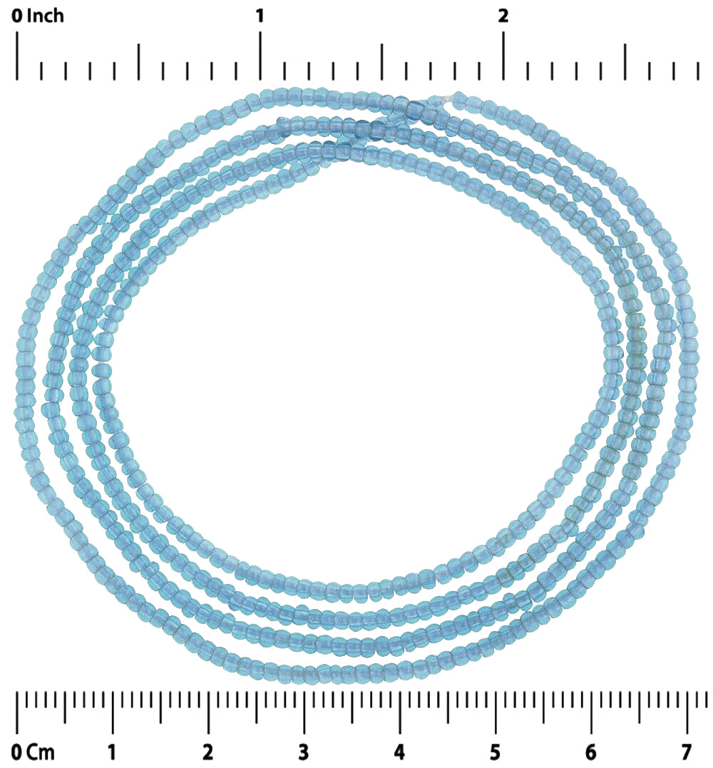 Tiny 2 mm Translucent Blue Old Venetian Drawn Seed Glass Trade Beads Strand