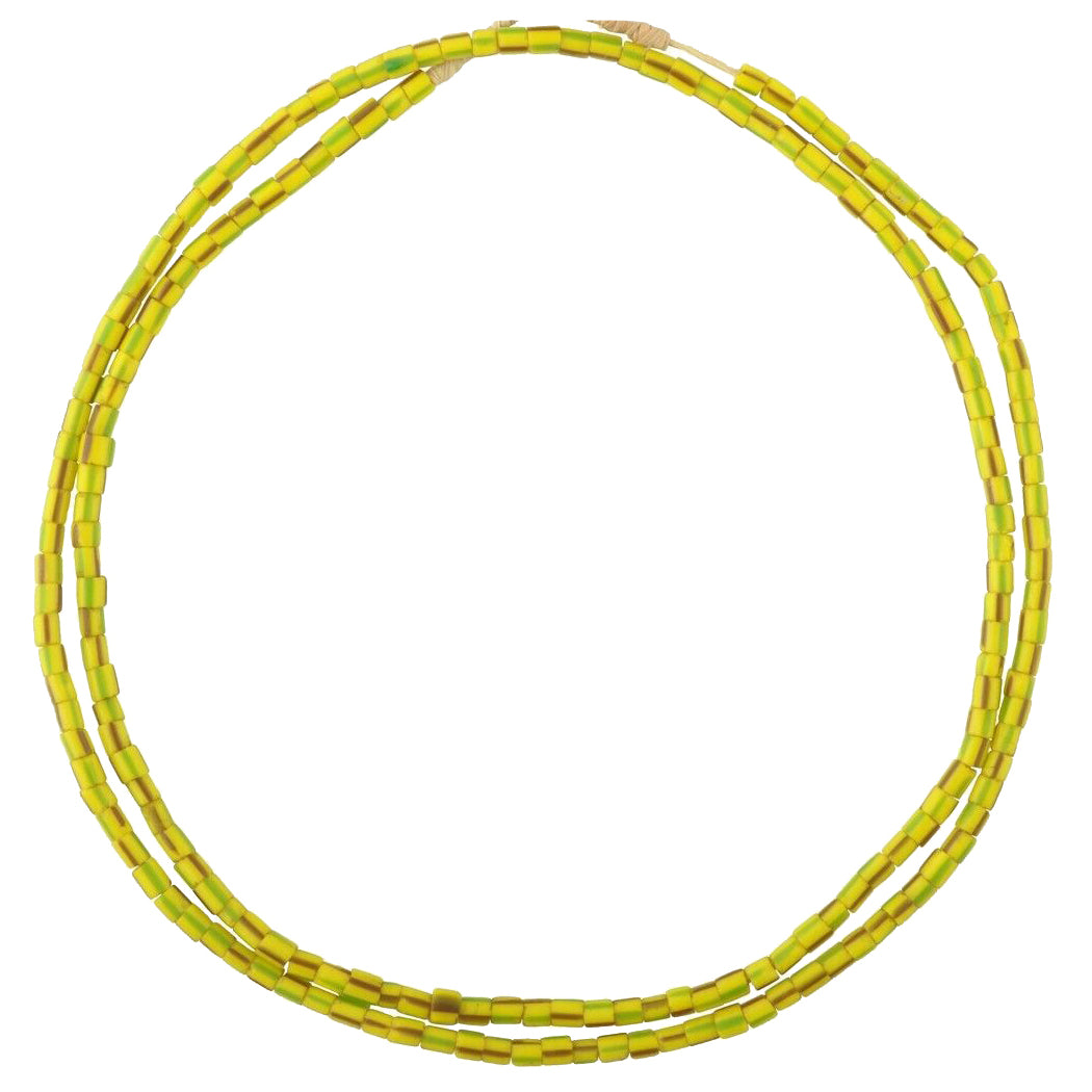 Extra-Fine 3 mm Yellow Striped Old Venetian Drawn Seed Glass Trade Bead Strand