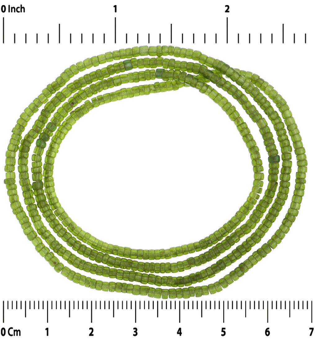 Old Venetian Tiny Translucent Green 2 mm Drawn Seed Bead Strand