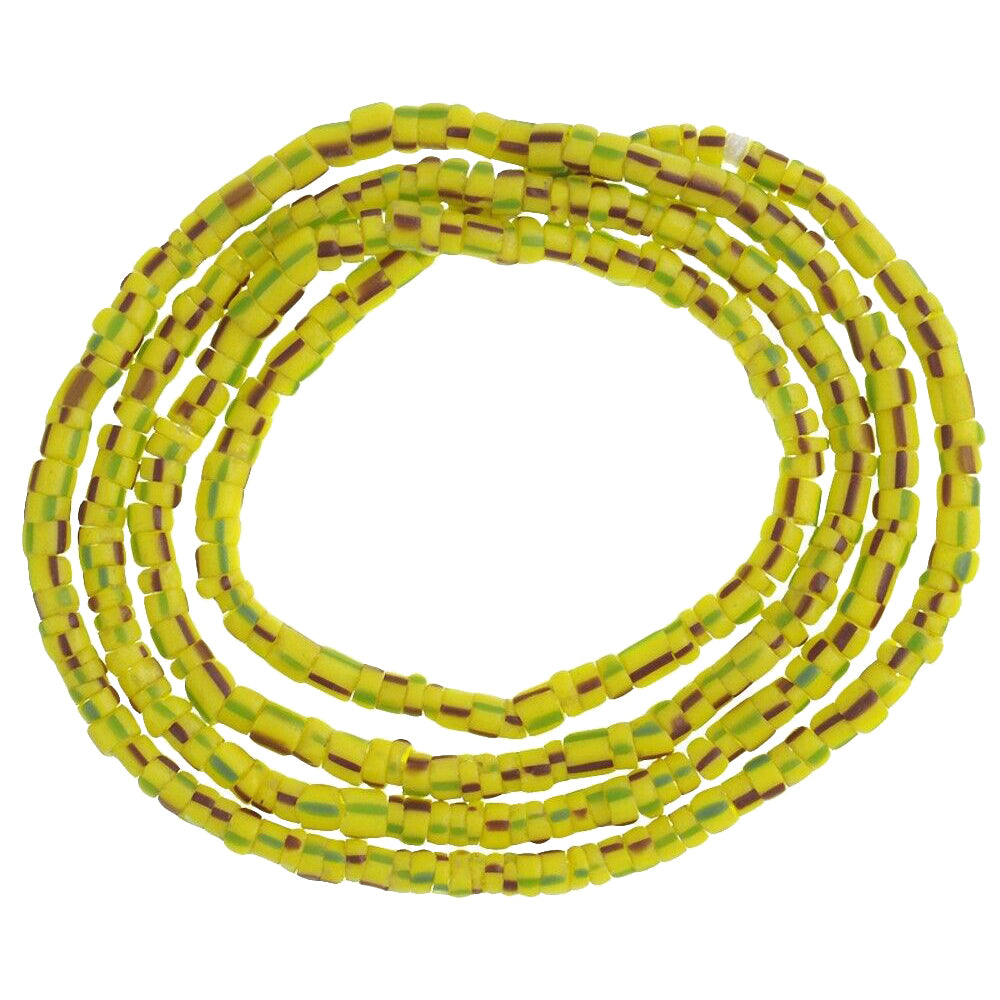 Tiny Yellow Striped Old Venetian Seed Glass Trade Beads Strand (3–4 mm)