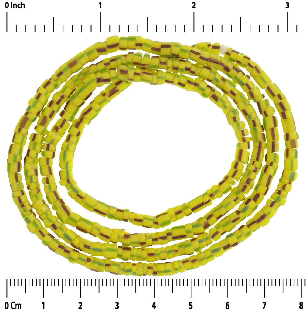 Tiny Yellow Striped Old Venetian Seed Glass Trade Beads Strand (3–4 mm)
