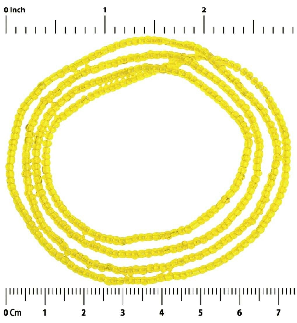 Yellow Translucent 2 mm Old Venetian Drawn Seed Beads Strand – Excellent