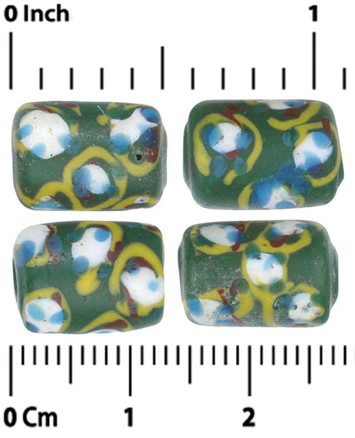 Antique Green Ghost Venetian Lampwork Beads - African Trade - close-up