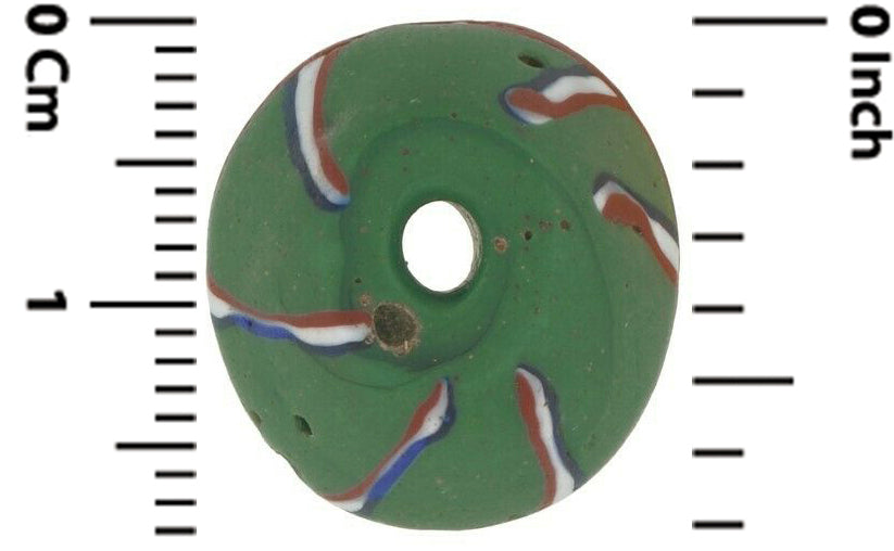 Antique Green Bicone "King" Venetian Lampwork Trade Bead - zoomed-in detail