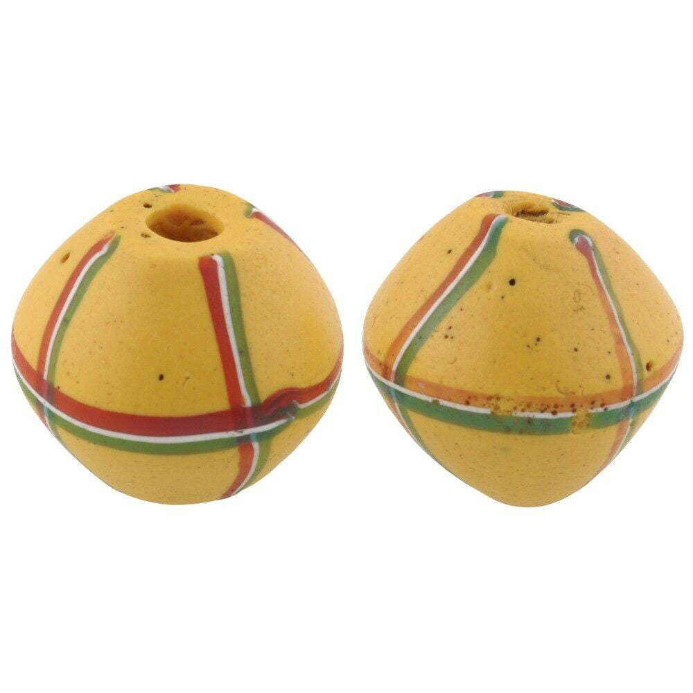 Antique Yellow Bicone Venetian Glass Trade Beads - African Lampwork