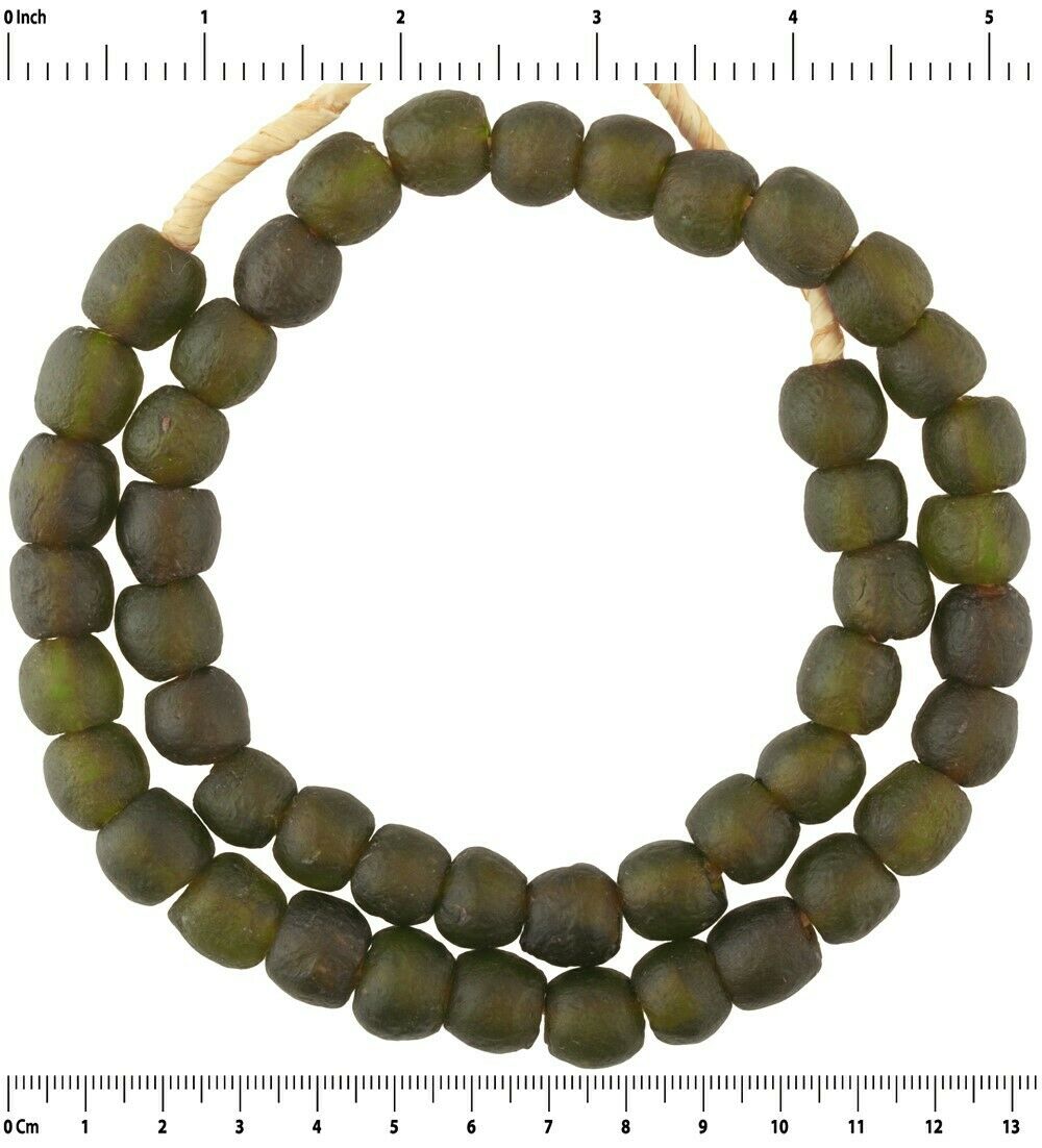 Translucent Recycled Bottle Glass Beads - 13-14Mm, Handmade In Ghana - close-up
