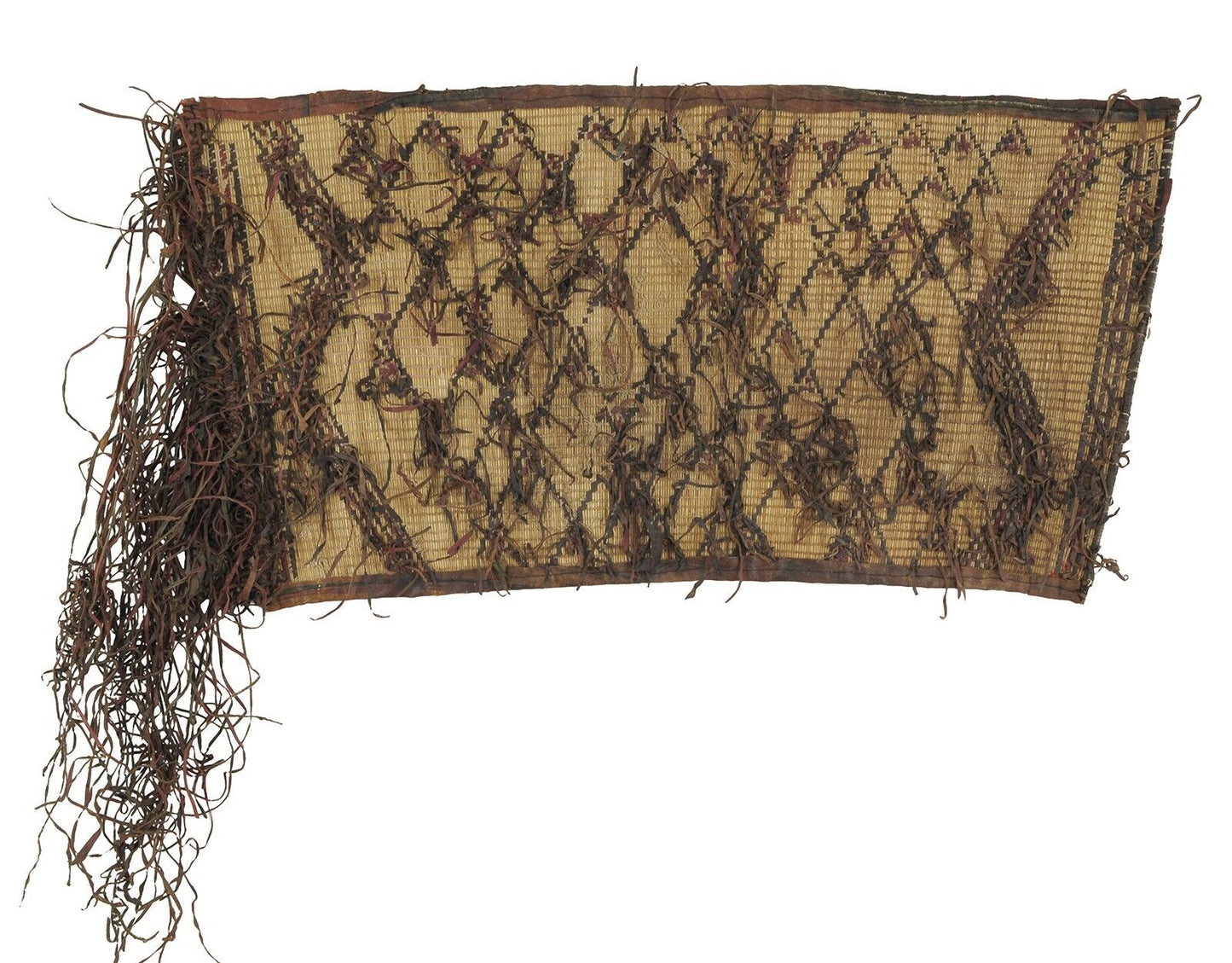 African Tuareg Woven Straw Leather Carpet Mat Niger Sahara - cropped detail