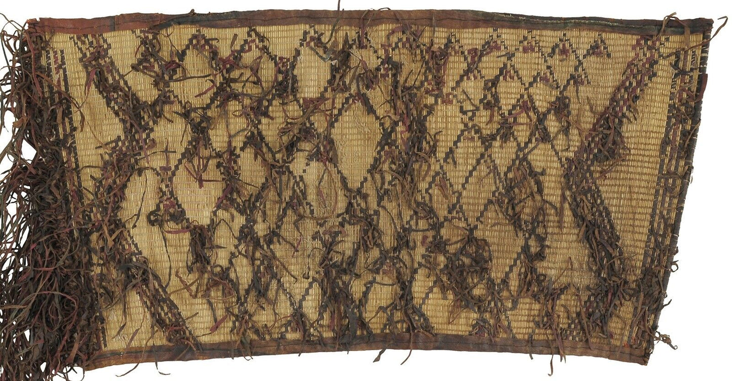 African Tuareg Woven Straw Leather Carpet Mat Niger Sahara - partial view