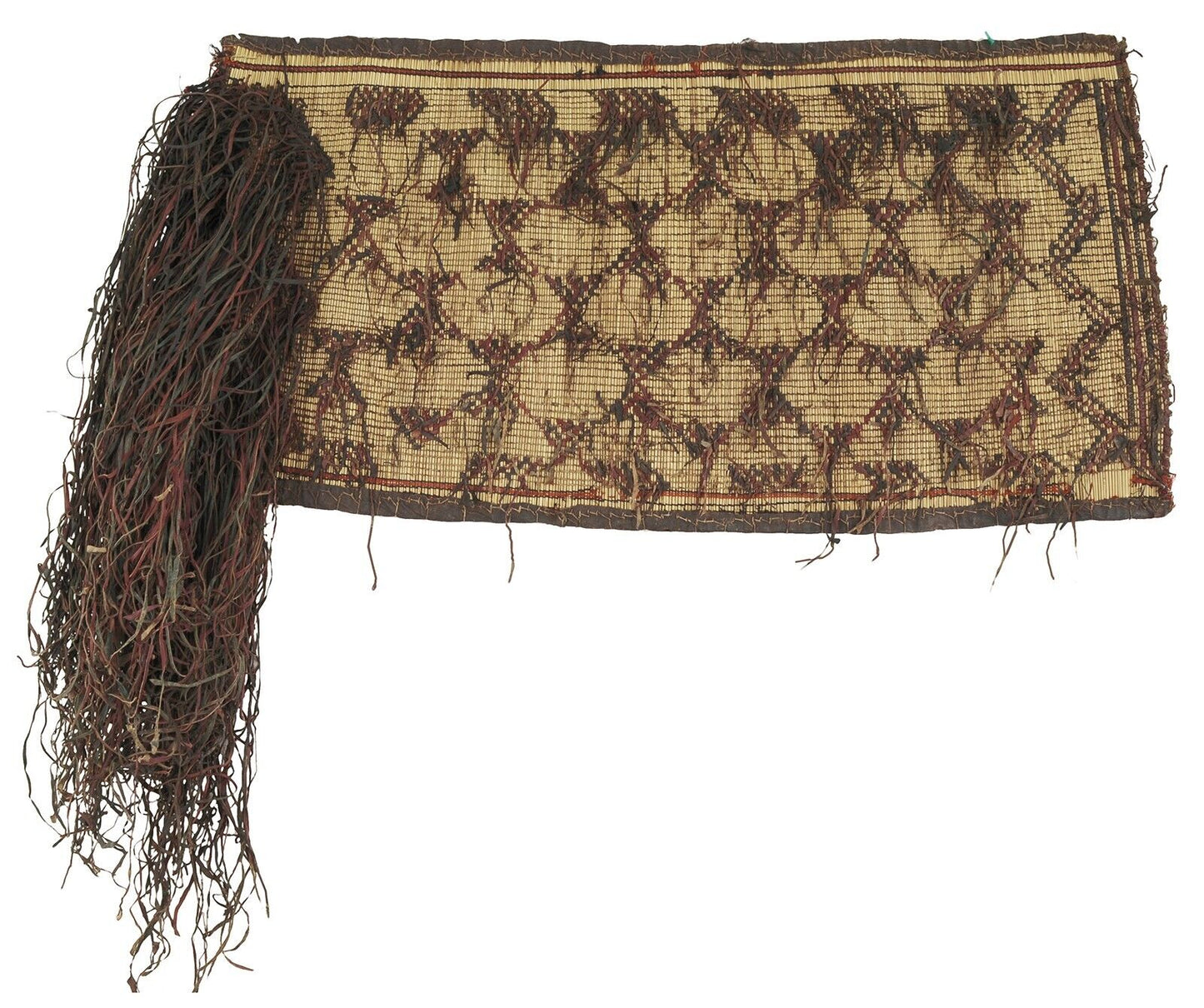 African Tuareg Woven Straw Leather Carpet Mat Niger Sahara - close-up