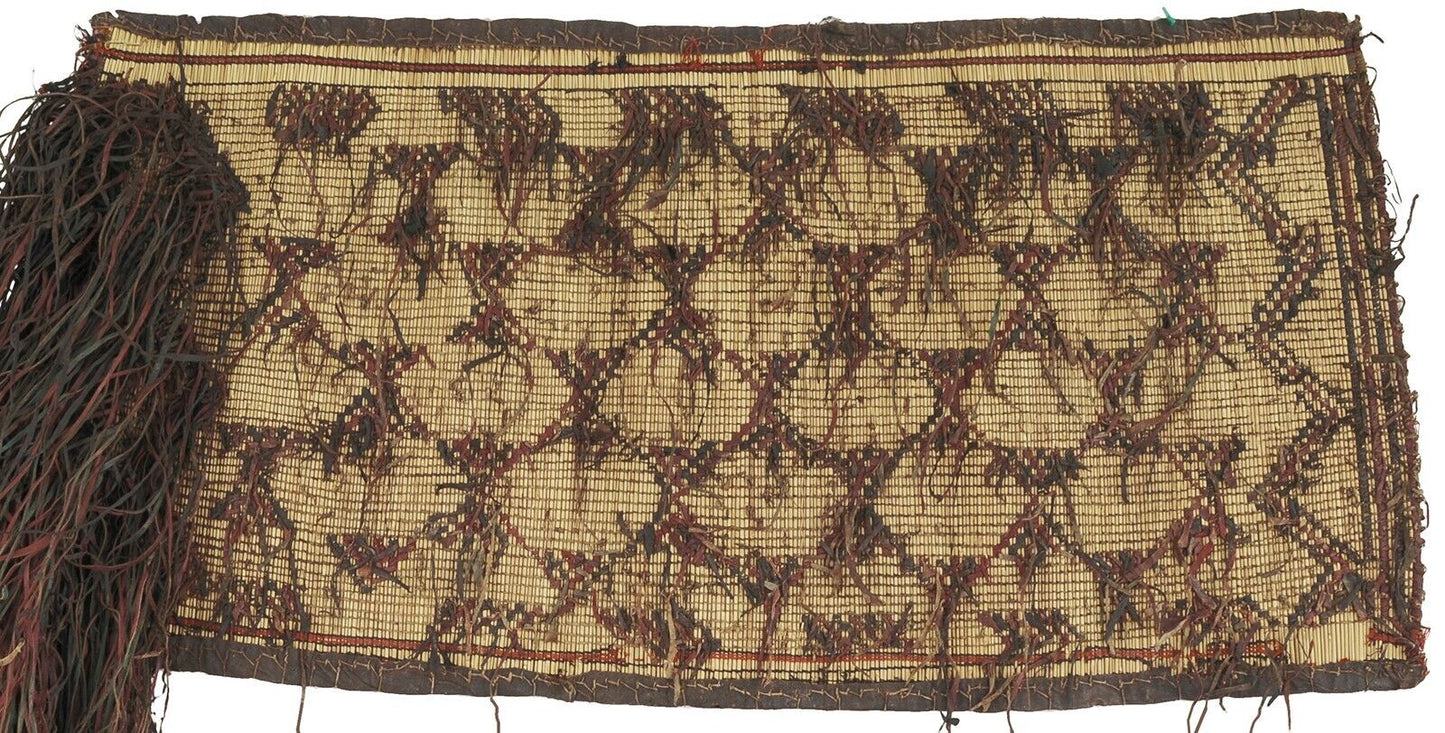 African Tuareg Woven Straw Leather Carpet Mat Niger Sahara - zoomed-in detail