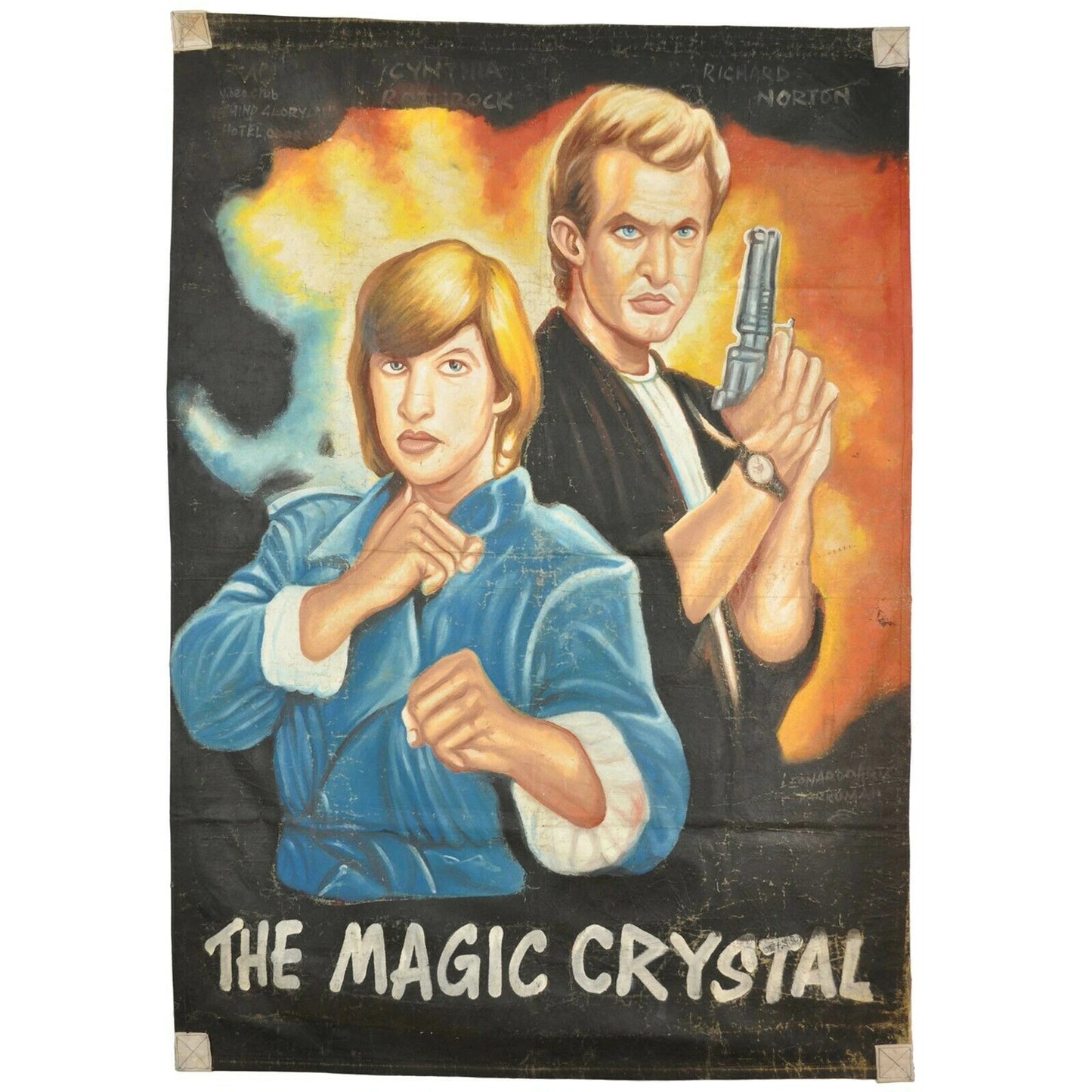The Magic Crystal - Authentic Hand-Painted Ghanaian Movie Poster - Cynthia Rothrock and Donnie Yen action scene