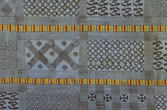 Vintage Hand Stamped Adinkra Cloth 55″×37½″ – Authentic 1970s Ghana