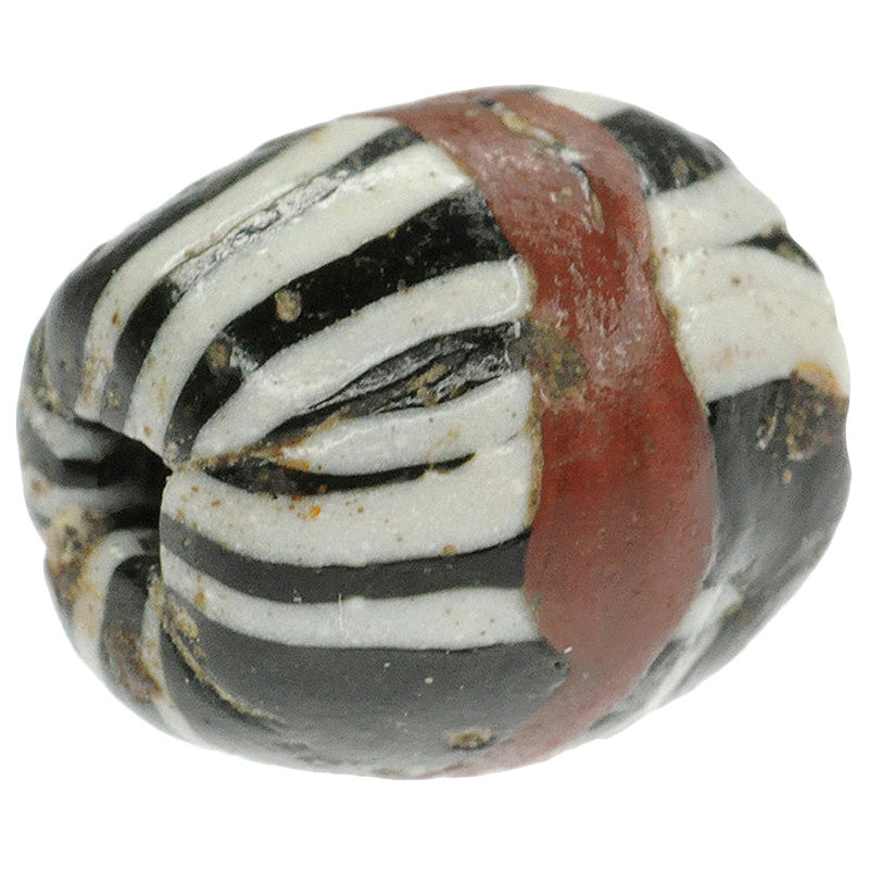Antique Islamic Black, White & Red Folded Glass Trade Bead - Fustat