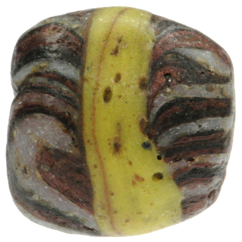 Rare Antique Islamic Banded Folded Glass Bead, Fustat 10X10Mm - close-up
