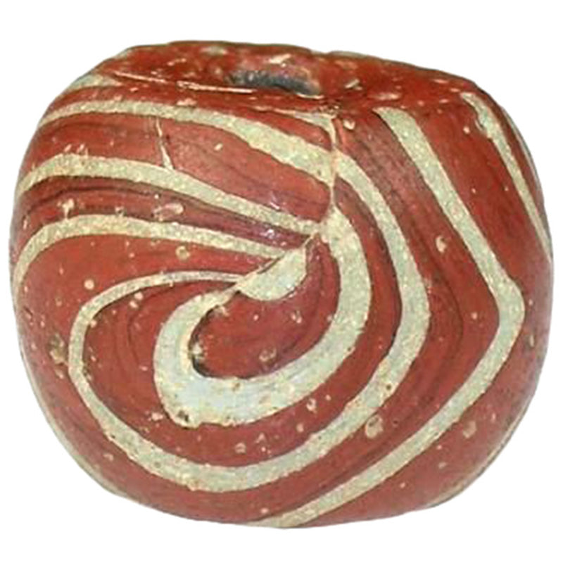 Antique Red & White Islamic Folded Glass Trade Bead - Fustat, Egypt