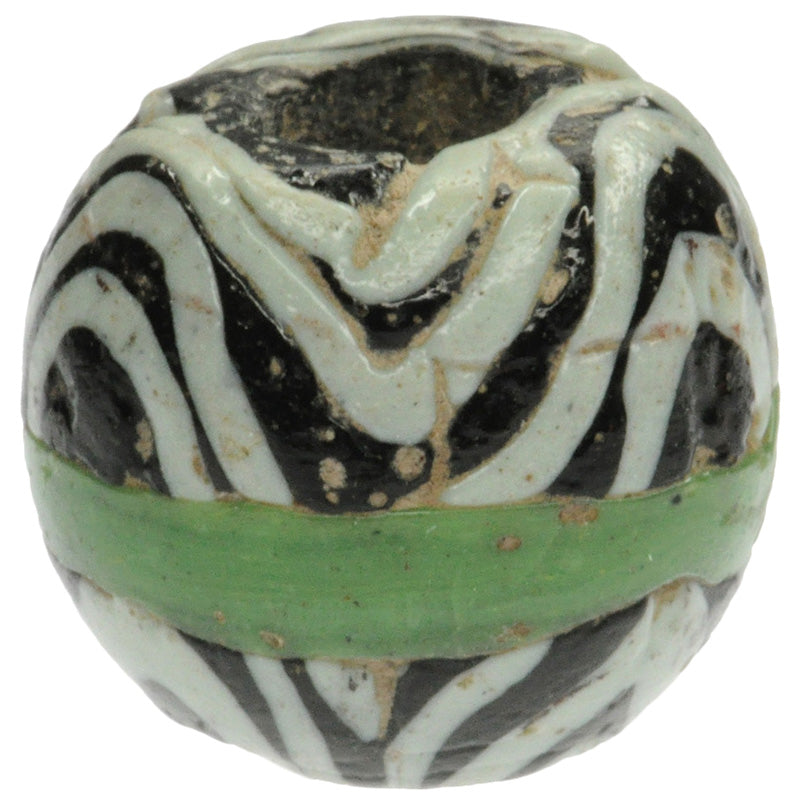 Black & Green Islamic Banded Folded Glass Bead - 1100 Ad