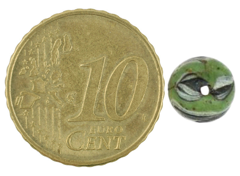 Rare Green & Black Antique Islamic Folded Glass Bead - Fustat 1200S - close-up