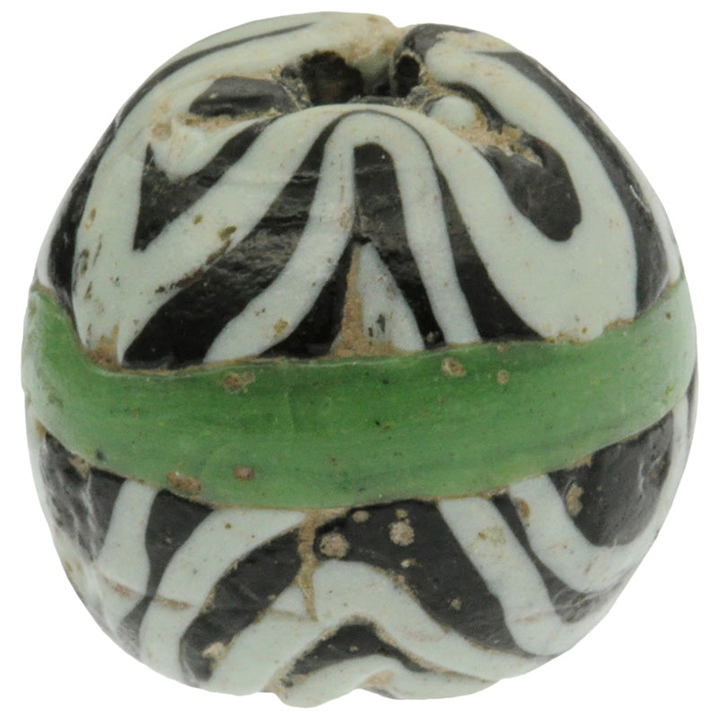 Black & Green Islamic Banded Folded Glass Bead - 1100 Ad - close-up