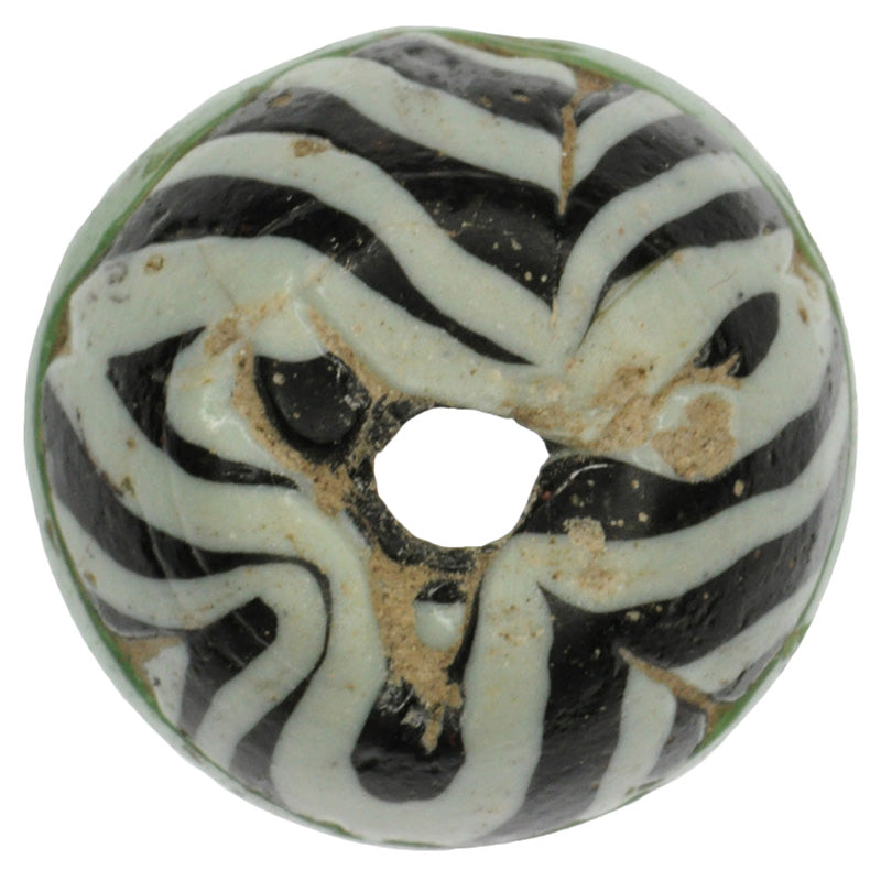 Black & Green Islamic Banded Folded Glass Bead - 1100 Ad - zoomed-in detail