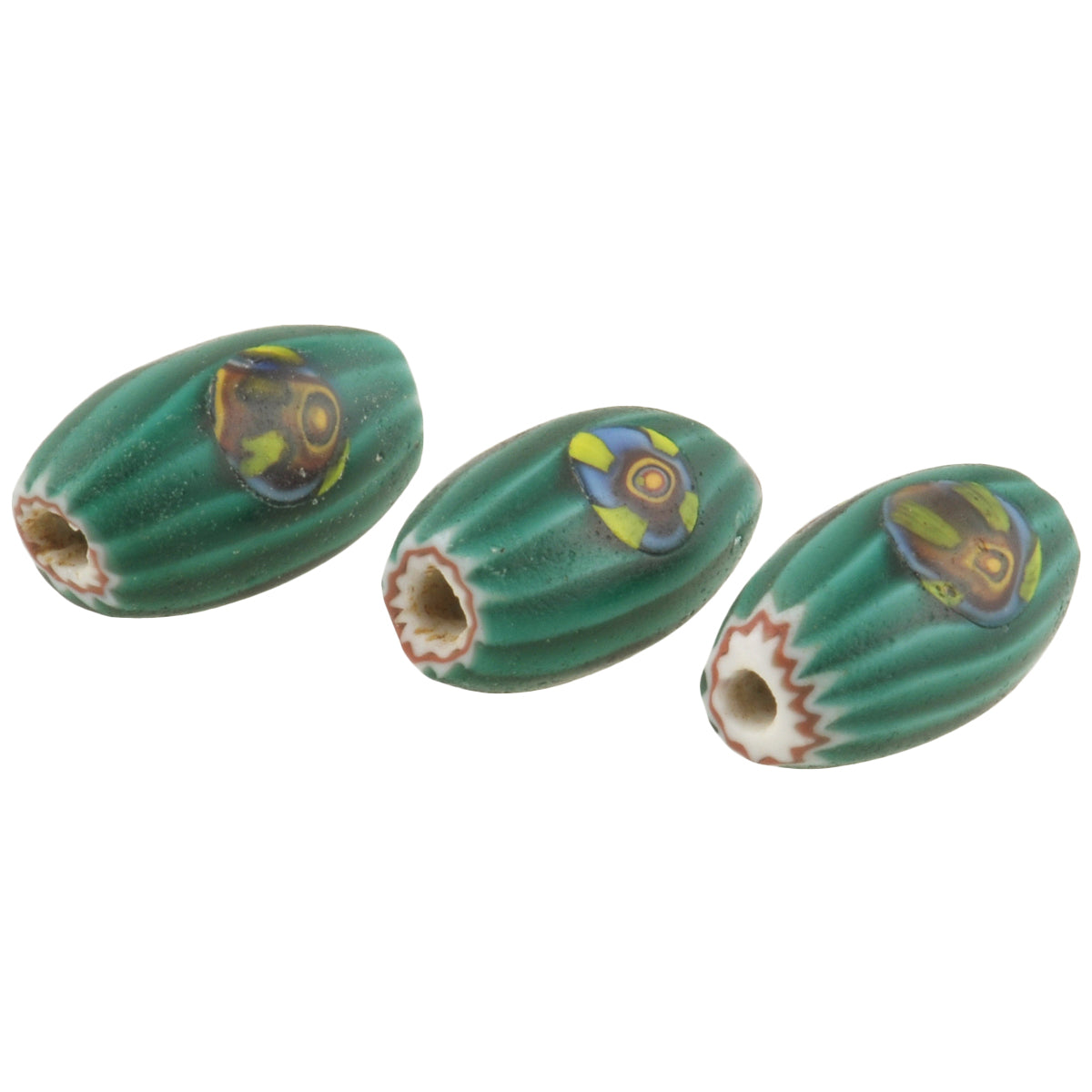 Rare 4-Layer Green Chevron Venetian Beads With Murrine - Antique