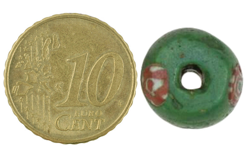 Rare Green Islamic Mosaic Glass Bead, Fustat, C.1200 Ad - close-up