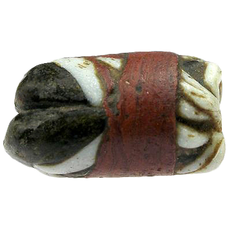 Rare Fustat Islamic Banded Folded Glass Bead, 12Mm - close-up