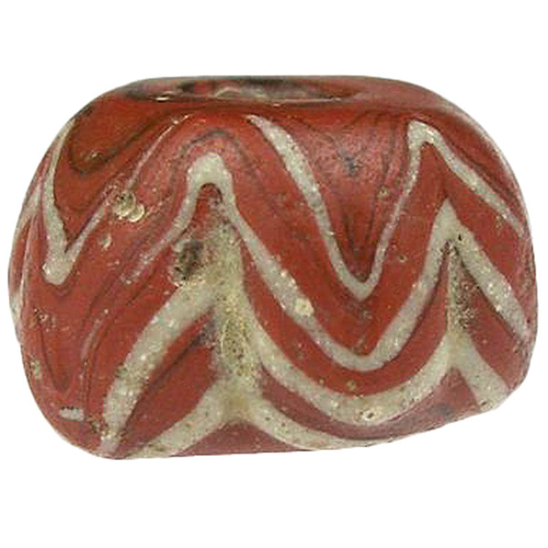 Rare Red & White Antique Islamic Glass Trade Bead | Fustat, Egypt - close-up