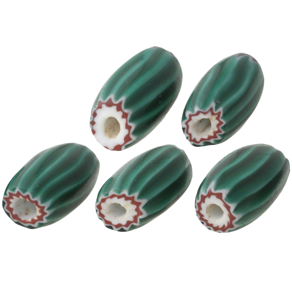 Large Green 4-Layer Venetian Chevron Beads - Antique 15Mm Set