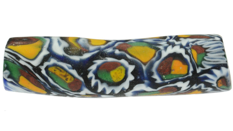 Rare Antique Elbow Millefiori Venetian Mosaic Glass Trade Bead 46X12Mm - close-up