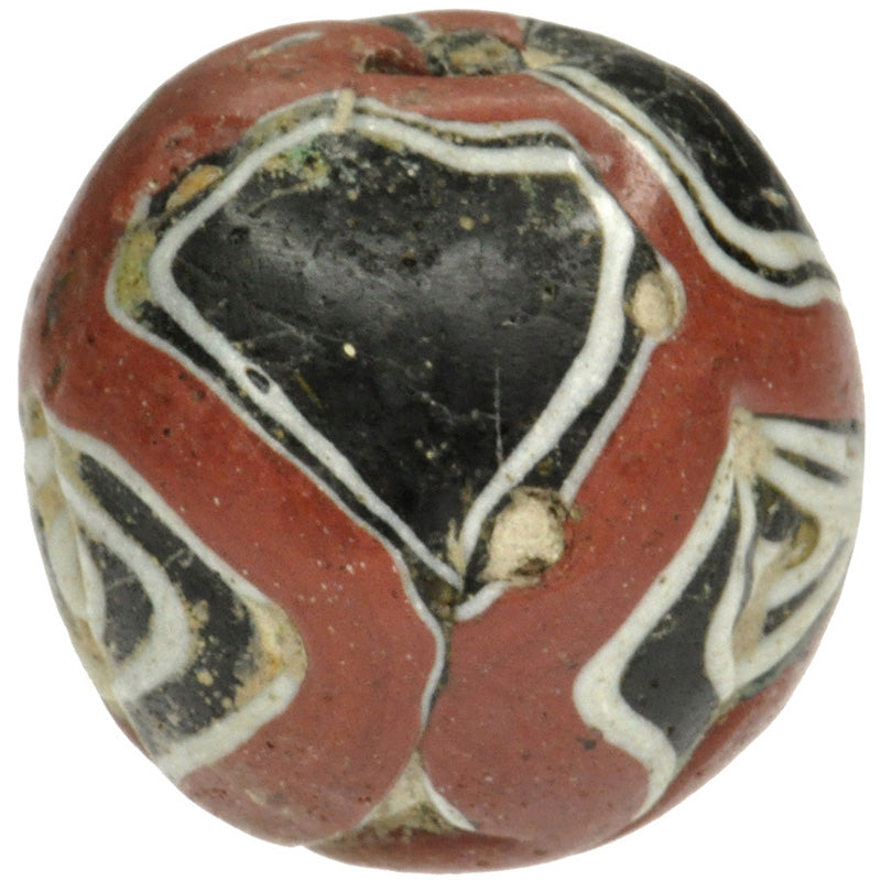 Antique Large Islamic Folded Glass Trade Bead - Fustat, 1200 Ad - close-up