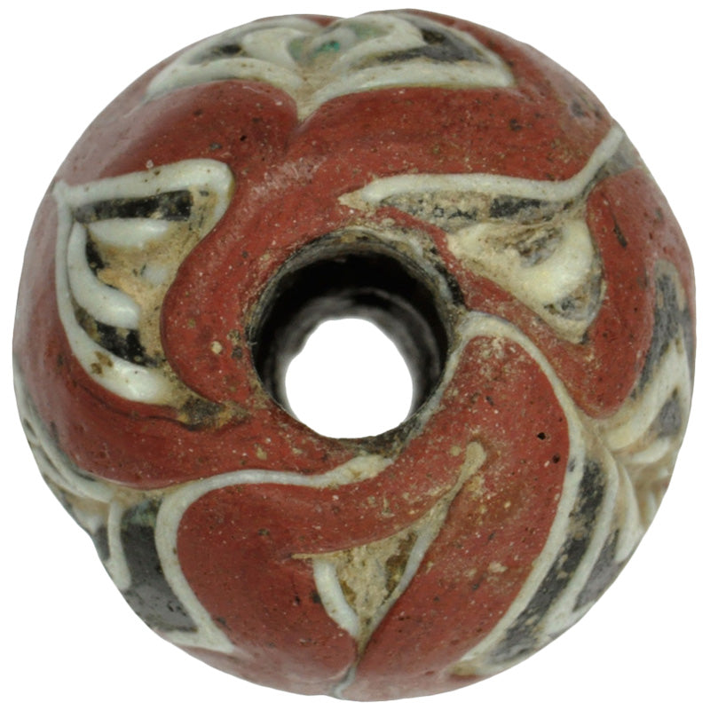 Antique Large Islamic Folded Glass Trade Bead - Fustat, 1200 Ad - zoomed-in detail