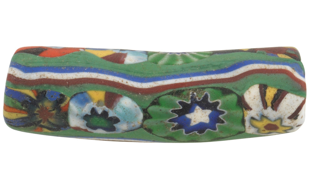 Very Rare Antique Venetian Elbow Millefiori Trade Bead - Multimurrine With Trail Decoration - close-up