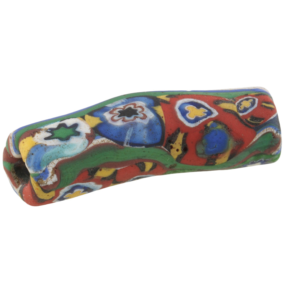 Rare Antique Multimurrine Elbow Venetian Millefiori Mosaic Glass Bead - African Trade