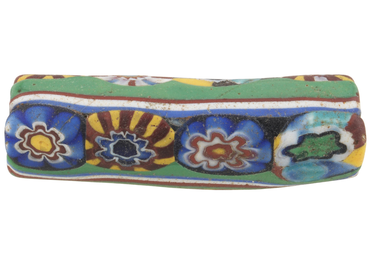 Rare Antique Venetian Elbow Millefiori Mosaic Trade Bead - African Trade - close-up