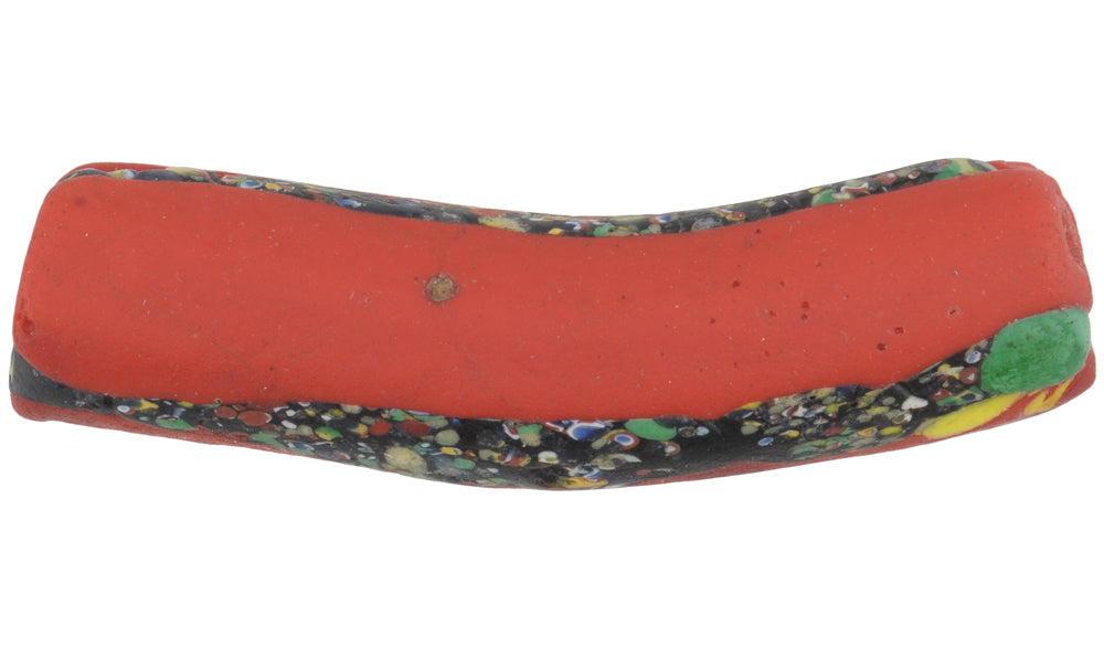 Rare Large Venetian Millefiori Elbow Trade Bead With Trail Decoration - close-up