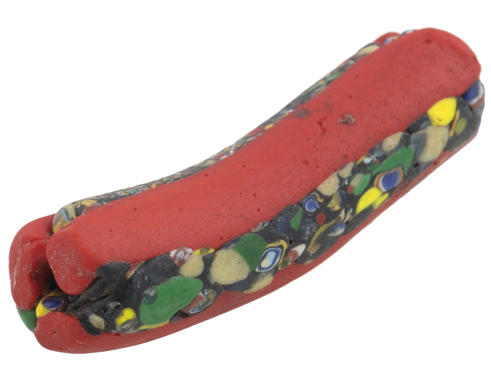 Rare Large Venetian Millefiori Elbow Trade Bead With Trail Decoration - zoomed-in detail