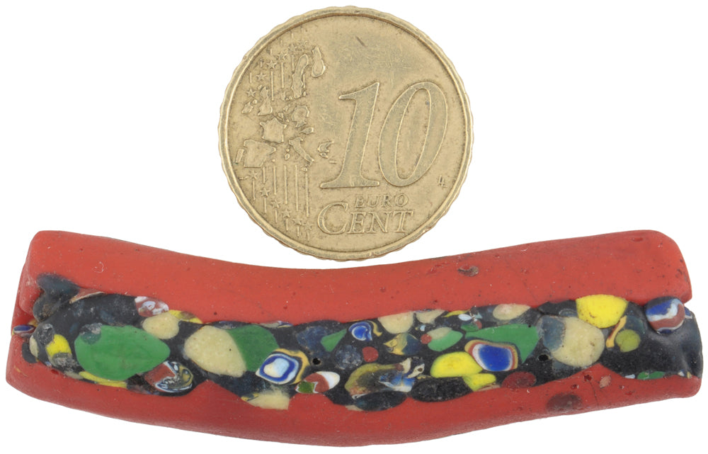 Rare Large Venetian Millefiori Elbow Trade Bead With Trail Decoration - angled shot