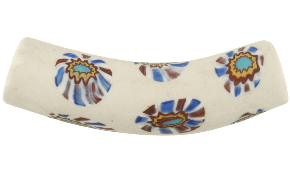 Rare Antique Large Elbow Venetian Millefiori Mosaic Glass Trade Bead - close-up